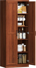 HOMCOM 63" 2-Door Kitchen Pantry, Freestanding Storage Cabinet with 5-Tier Shelving and 2 Adjustable Shelves for Dining Room, Brown