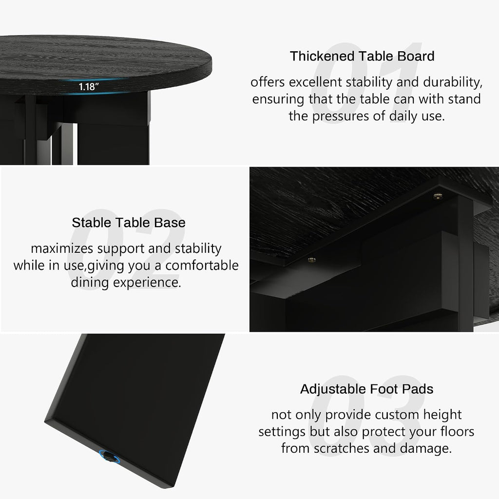 35.4" Round Dining Table for 4, Modern Wood Kitchen Table with 4 Sturdy Table Legs Farmhouse Circle Dinner Tables for Leisure, Coffee, Kitchen, Dining Room φ35.4" x 29.9"H, Black
