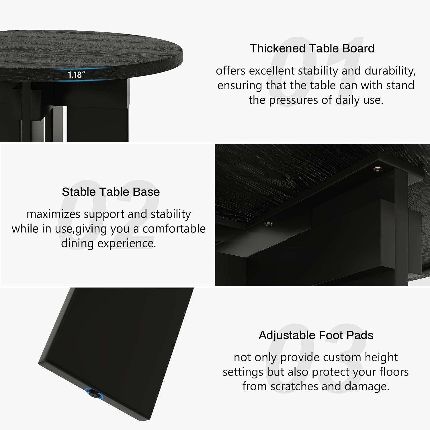 35.4" Round Dining Table for 4, Modern Wood Kitchen Table with 4 Sturdy Table Legs Farmhouse Circle Dinner Tables for Leisure, Coffee, Kitchen, Dining Room φ35.4" x 29.9"H, Black