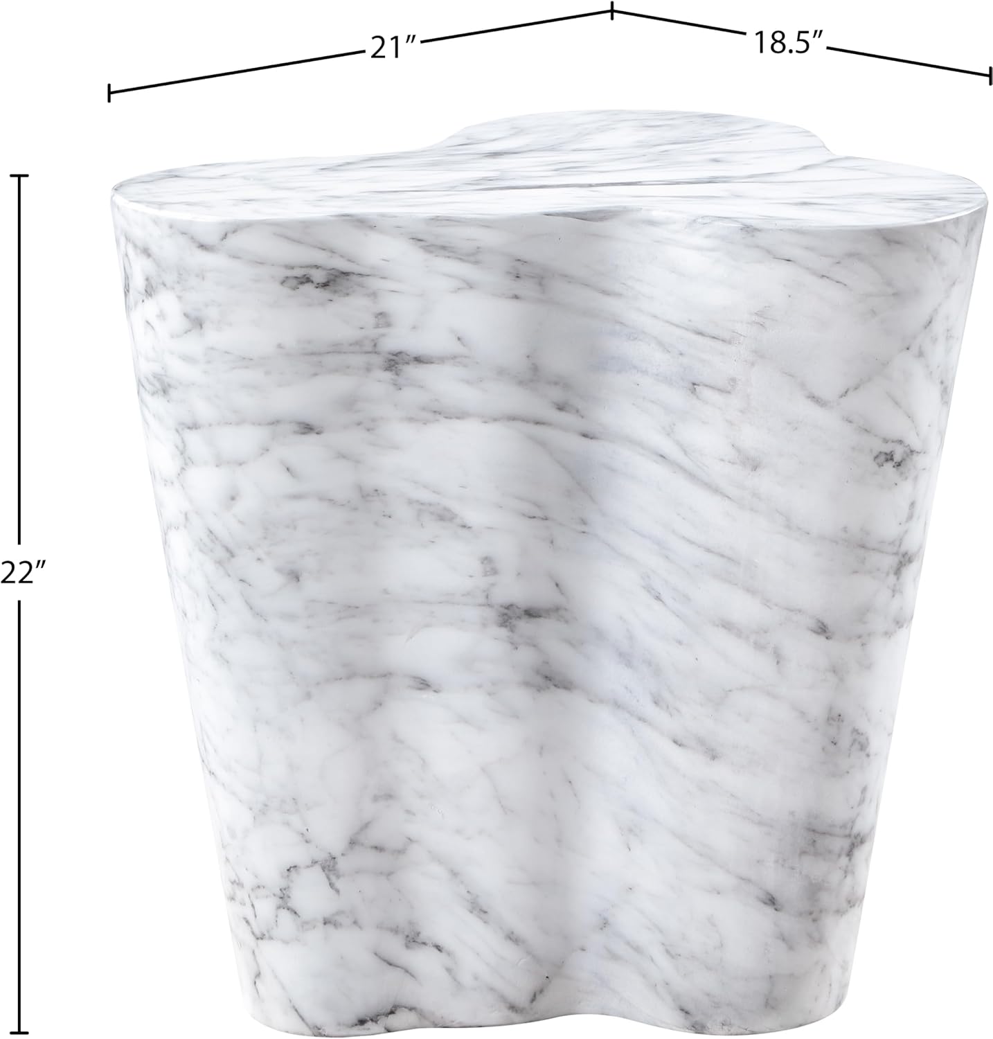 Meridian Furniture 99033White-ET Monza Collection Art Deco Marble Finish Indoor/Outdoor Concrete End Table, 21" W x 18.5" D x 22" H, White