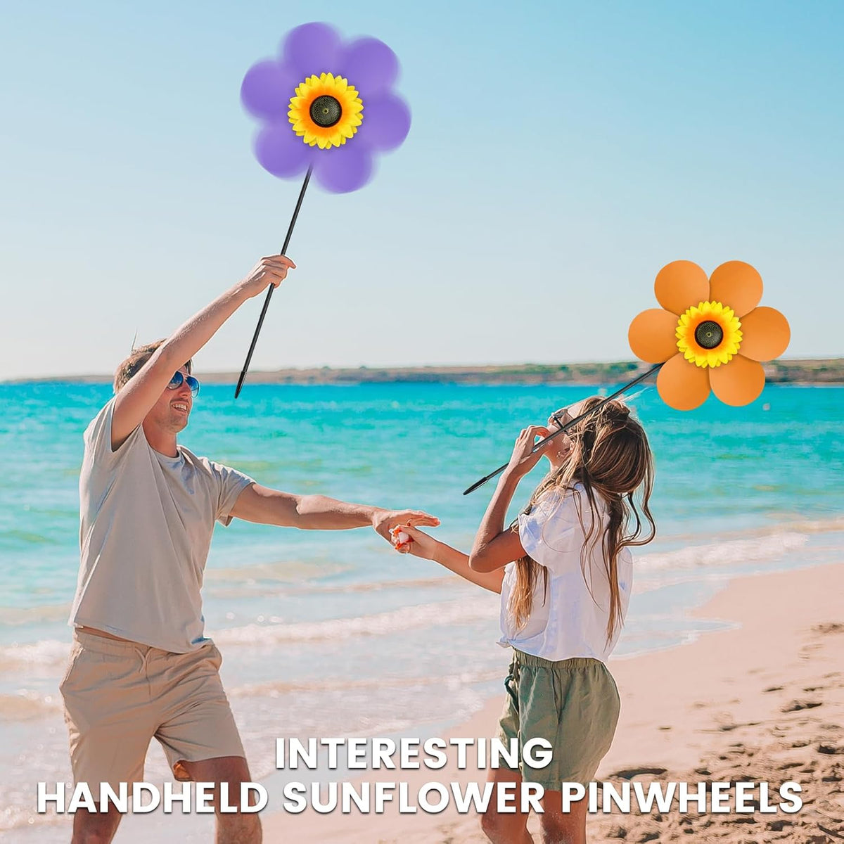 6PCS Sunflower Wind Spinners with Stakes 14" W x 29" H Wind Spinners Lawn Pinwheel Rainbow Windmill Outdoor Pinwheels for Yard Decoration（Multicolor）
