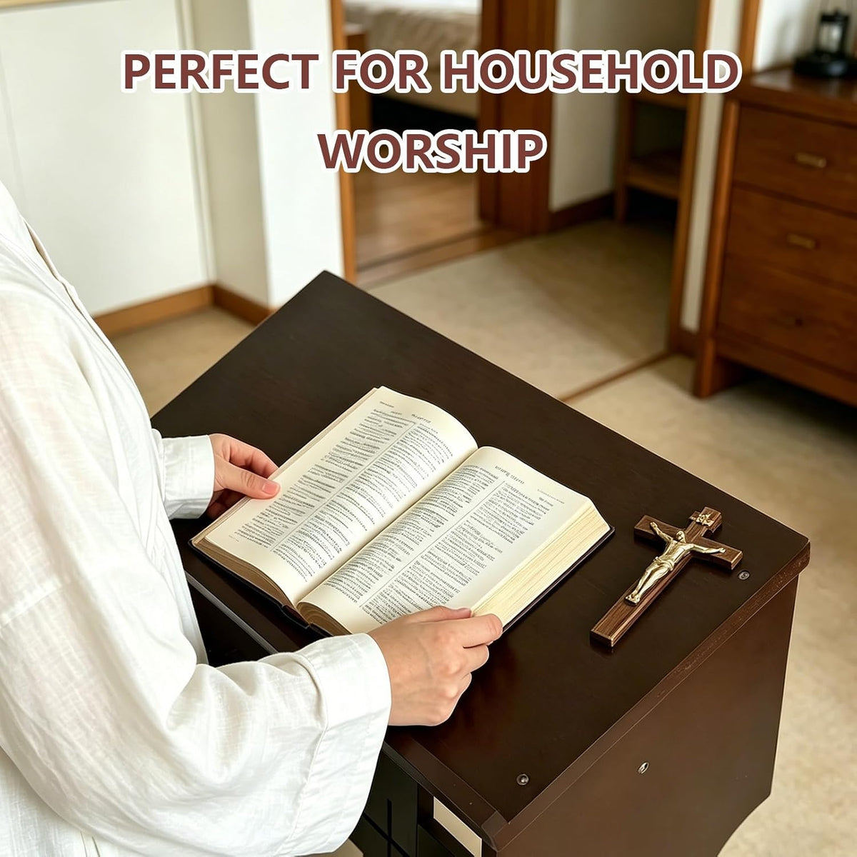 Prayer Kneeler with Built-in Tabletop – Solid Wood Prayer Bench, Faux Leather Cushion, Compact 23"x20"x32" for Home ChurcWorship Ebony
