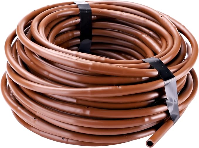 Raindrip R283DT 1/4-Inch Drip-A-Long® Dripline with 1/2 GPH Non-Pressure Compensating Emitters, 12-Inch Spacing, 50-Foot, for Drip Irrigation and Drip Irrigation Systems, Brown