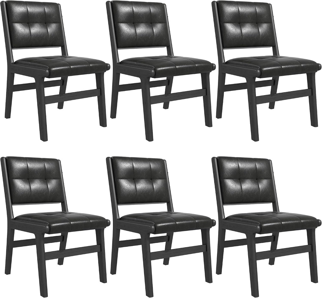 civama Faux Leather Dining Chairs Set of 6, Dining Room Armless Kitchen Chairs with Comfy Back, Solid Wood Frame & Upholstered Cushion for Living Room, Cafe and Restaurant, Black