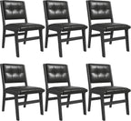 civama Faux Leather Dining Chairs Set of 6, Dining Room Armless Kitchen Chairs with Comfy Back, Solid Wood Frame & Upholstered Cushion for Living Room, Cafe and Restaurant, Black