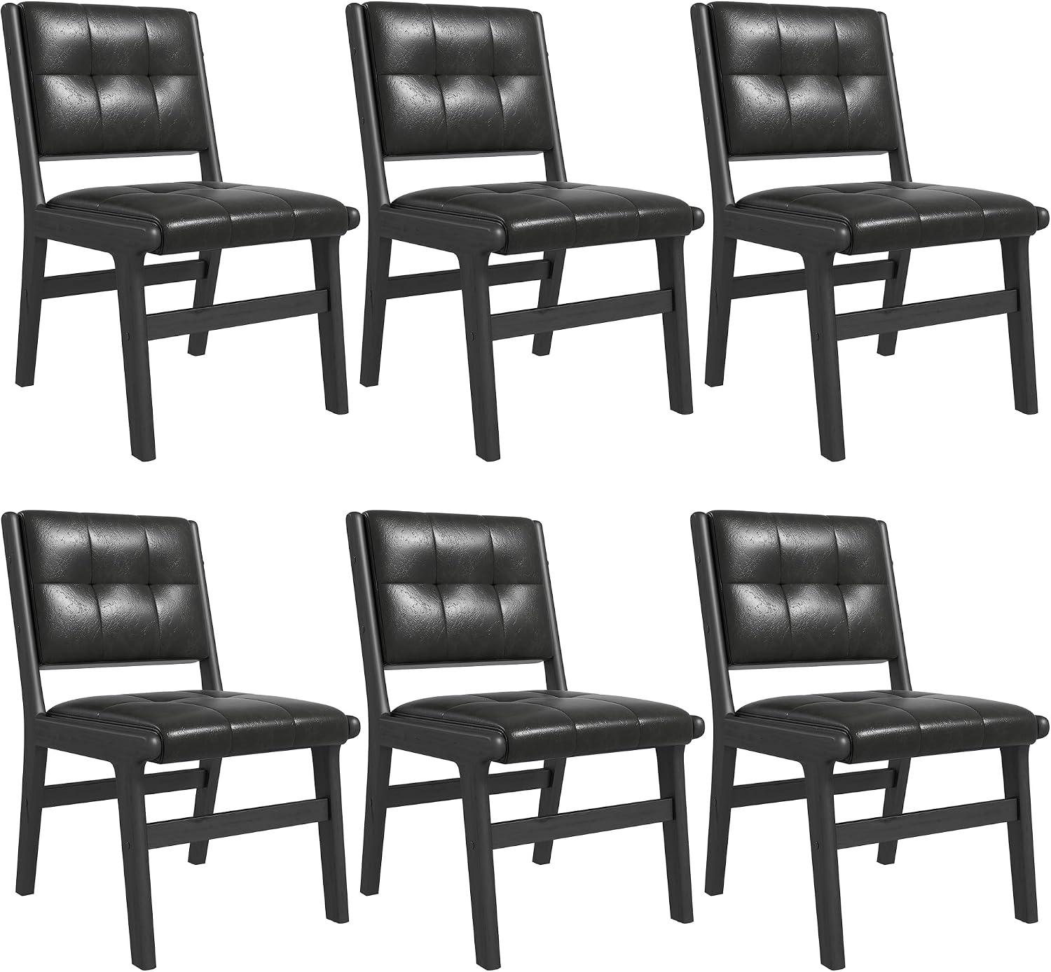 civama Faux Leather Dining Chairs Set of 6, Dining Room Armless Kitchen Chairs with Comfy Back, Solid Wood Frame & Upholstered Cushion for Living Room, Cafe and Restaurant, Black