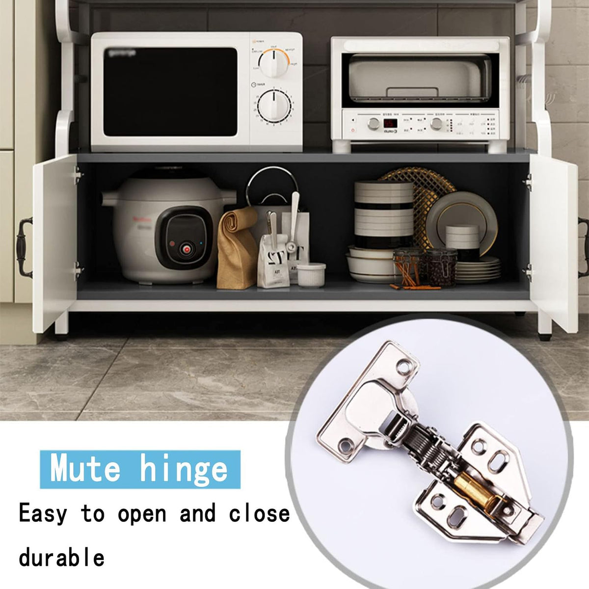 3 Tier Kitchen Rack with Side Hooks Microwave Stand and Utility Storage Shelf Metal Frame Storage Shelves (100cm)