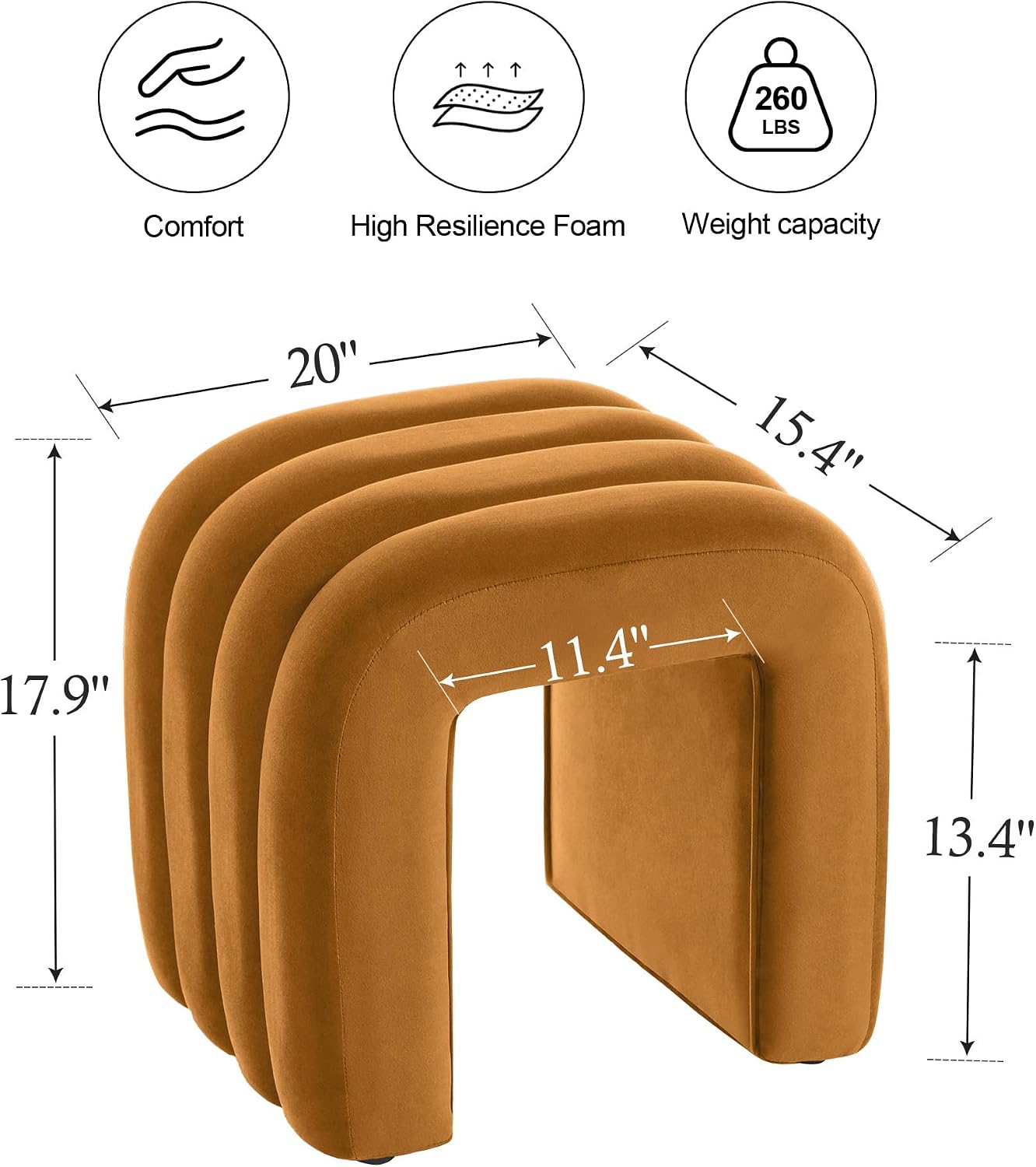 ONEVOG Velvet Pouf Ottoman, Small Ottoman Foot Rest for Couch, 18 Inch Cute Vanity Chairs for Makeup, Living Room Decorative, Sturdy Frame, Upholstered Modern Footrest for Bedroom, Dorm, Cognac, 2Pcs