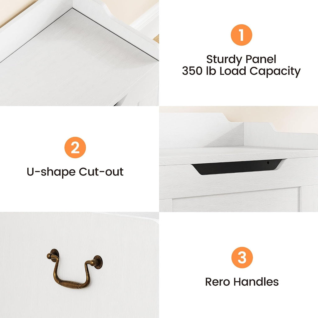 Garvee Storage Chest, 24.8" Wooden Storage Bench with Safety Hinge, Flip Top Blanket Chest Trunks, Supports 350 Lb, for Entryway, Living Room, Bedroom, White