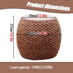 Small Round Ottoman Footrest Stool with Cushion Boho Decorative Accent Seat for Living Room Entryway Footrest Pouf Hand Knitted(37cm/14.5in)