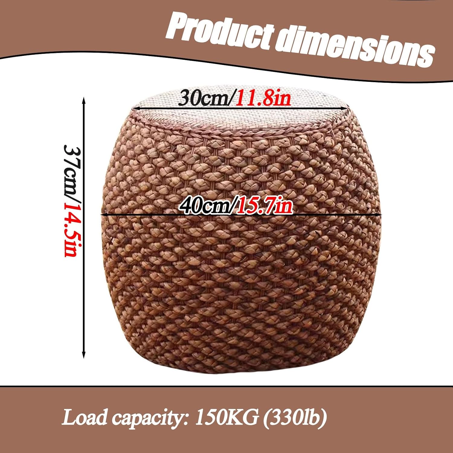 Small Round Ottoman Footrest Stool with Cushion Boho Decorative Accent Seat for Living Room Entryway Footrest Pouf Hand Knitted(37cm/14.5in)