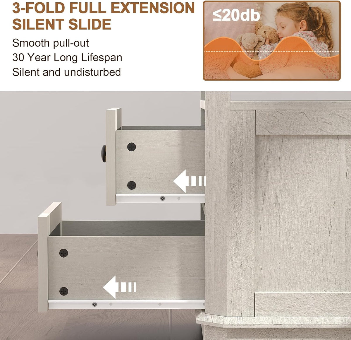 REDAYFUR End Table with Charging Station, 18" Small Modern Farmhouse Nightstand with Rattan Drawers, Tall Bedside Table & 2-Drawer Dresser for Bedroom, Living Room, Hallway, White