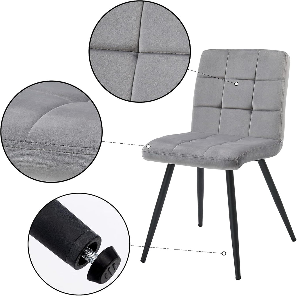 DUHOME Fabric Dining Chairs Set of 4, Black Metal Leg Accent Chairs Grey | Soft fabric upholstered accent chairs, sturdy black metal legs, for living room kitchen vanity reception room