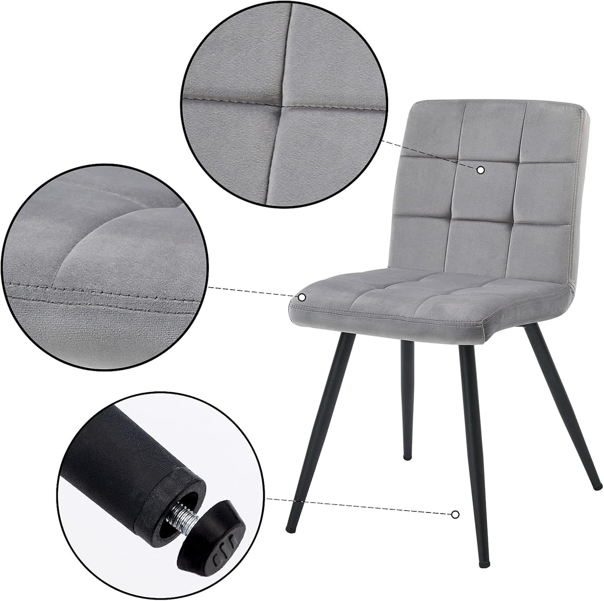 DUHOME Fabric Dining Chairs Set of 4, Black Metal Leg Accent Chairs Grey | Soft fabric upholstered accent chairs, sturdy black metal legs, for living room kitchen vanity reception room