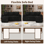 3 in 1 Pull Out Couch, Corduroy L Shaped Couch Sleeper Sofa Bed, Black | Reversible Storage Chaise, Charging Station, Cup Holder, Sleeper Sofa, for Living Room Apartment