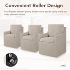 KISLOT Upholstered Dining Chairs Set of 1 with Washable Cover, Khaki | Modern Rolling Dining Room Chairs with Casters, Hidden Storage Seat, Linen Look Fabric, Padded Kitchen Accent Chairs