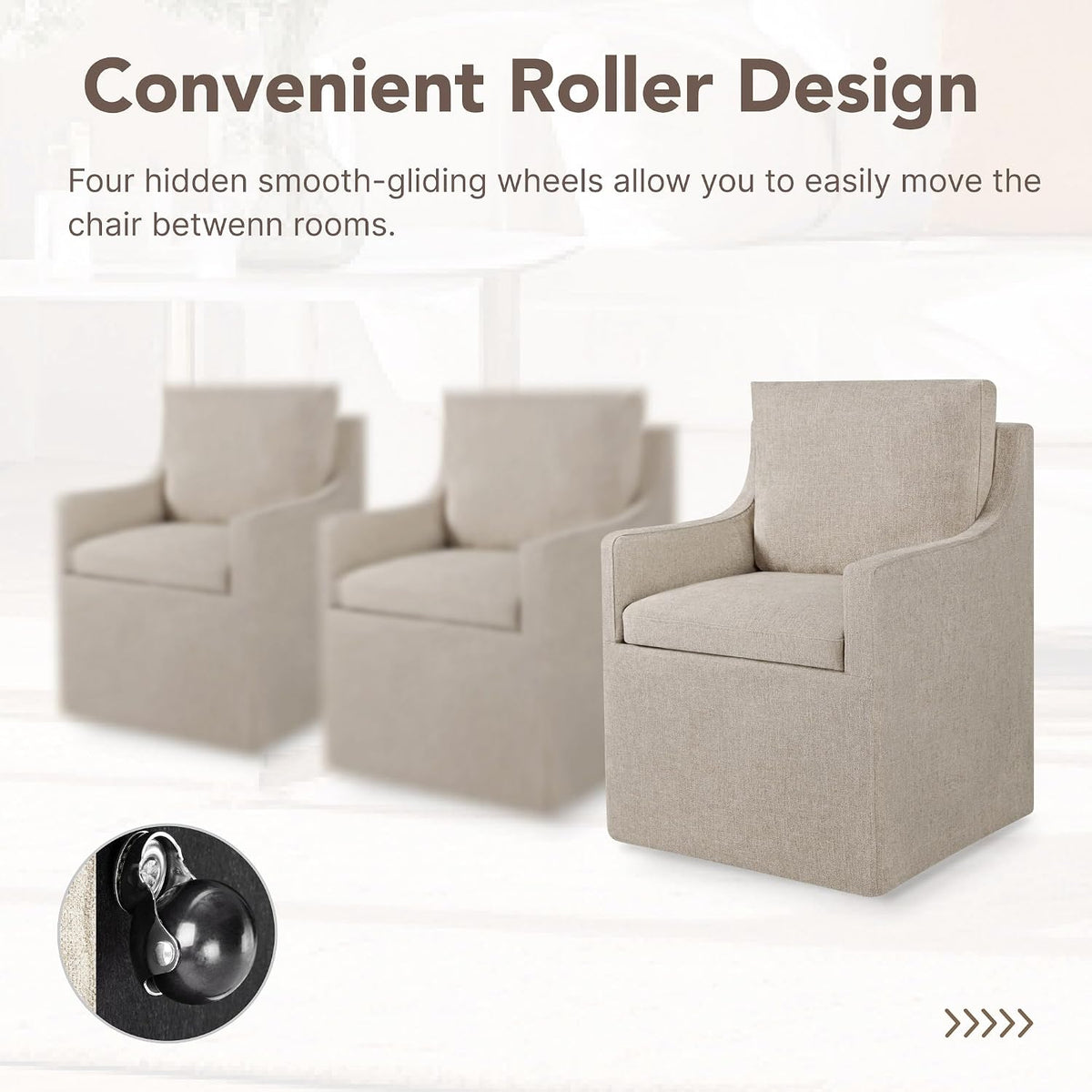 KISLOT Upholstered Dining Chairs Set of 1 with Washable Cover, Khaki | Modern Rolling Dining Room Chairs with Casters, Hidden Storage Seat, Linen Look Fabric, Padded Kitchen Accent Chairs