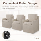 KISLOT Upholstered Dining Chairs Set of 2, Modern Dining Room Chairs with Casters & Washable Cover, Rolling Accent Chair with Hidden Storage for Kitchen, Farmhouse, Linen, 2 Box