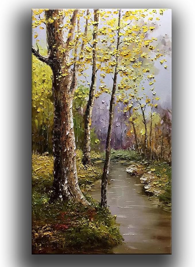 Tyed art- Contemporary Art Landscape Oil Painting On Canvas Abstract Textured Tree Painting hand-painted acrylic frame wall art Ready to hang 24x48inch