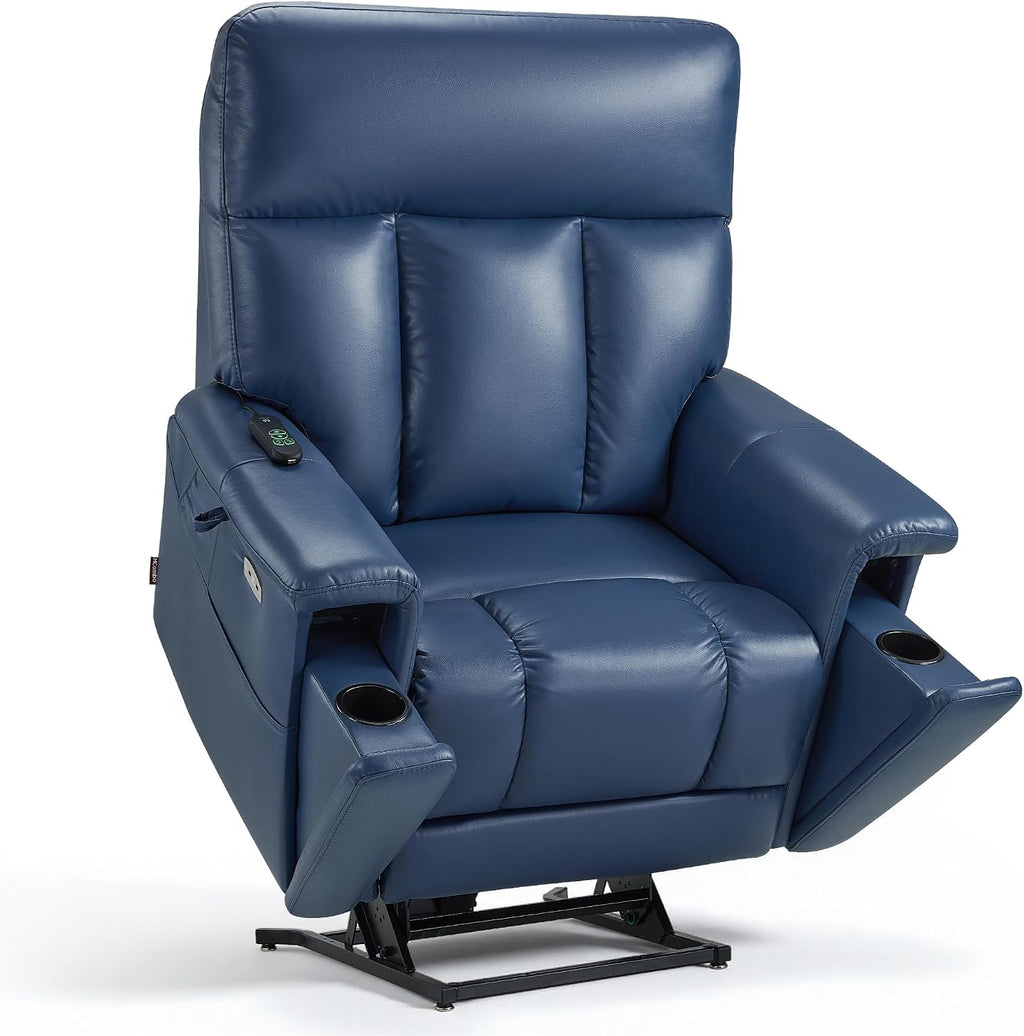 MCombo 500lbs Heavy Duty Lift Chair for Elderly, Extra Wide Dual Motor Power Lift Recliner with Hidden Cup Holders, USB Charging, Breathable Faux Leather R7777 (Blue)