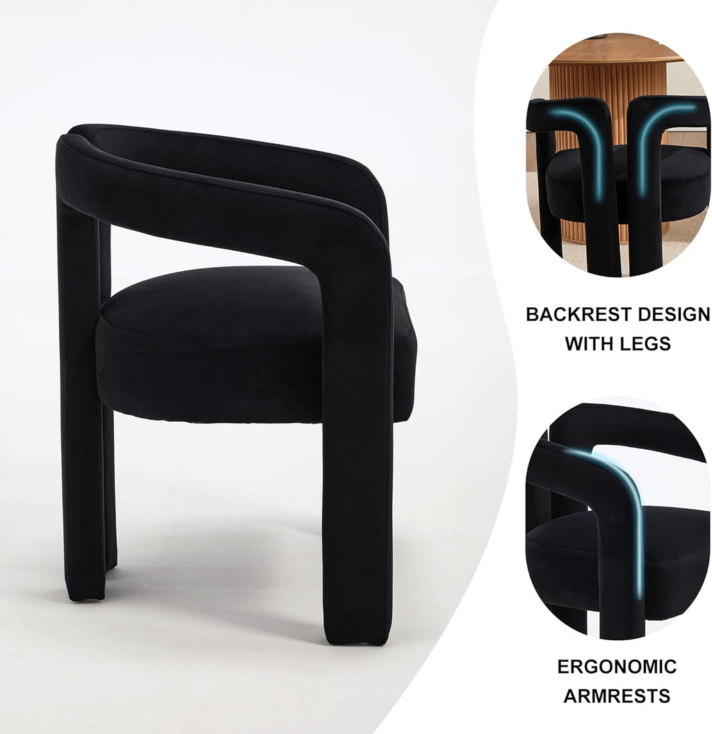 Fabric Barrel Side Chairs, Modern Designed Upholstered Fabric Accent/Dining Chair, Kitchen Armchair for Living Room Dining Room Bedroom (Black-1, Set of 4)