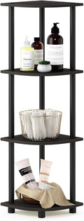Furinno TURN-N-TUBE Corner Shelf, 4-Tier Corner Bookshelf, Display Storage Shelves with Open Shelves, for Organization and Storage, Living Room, Home Office, Garage, Espresso