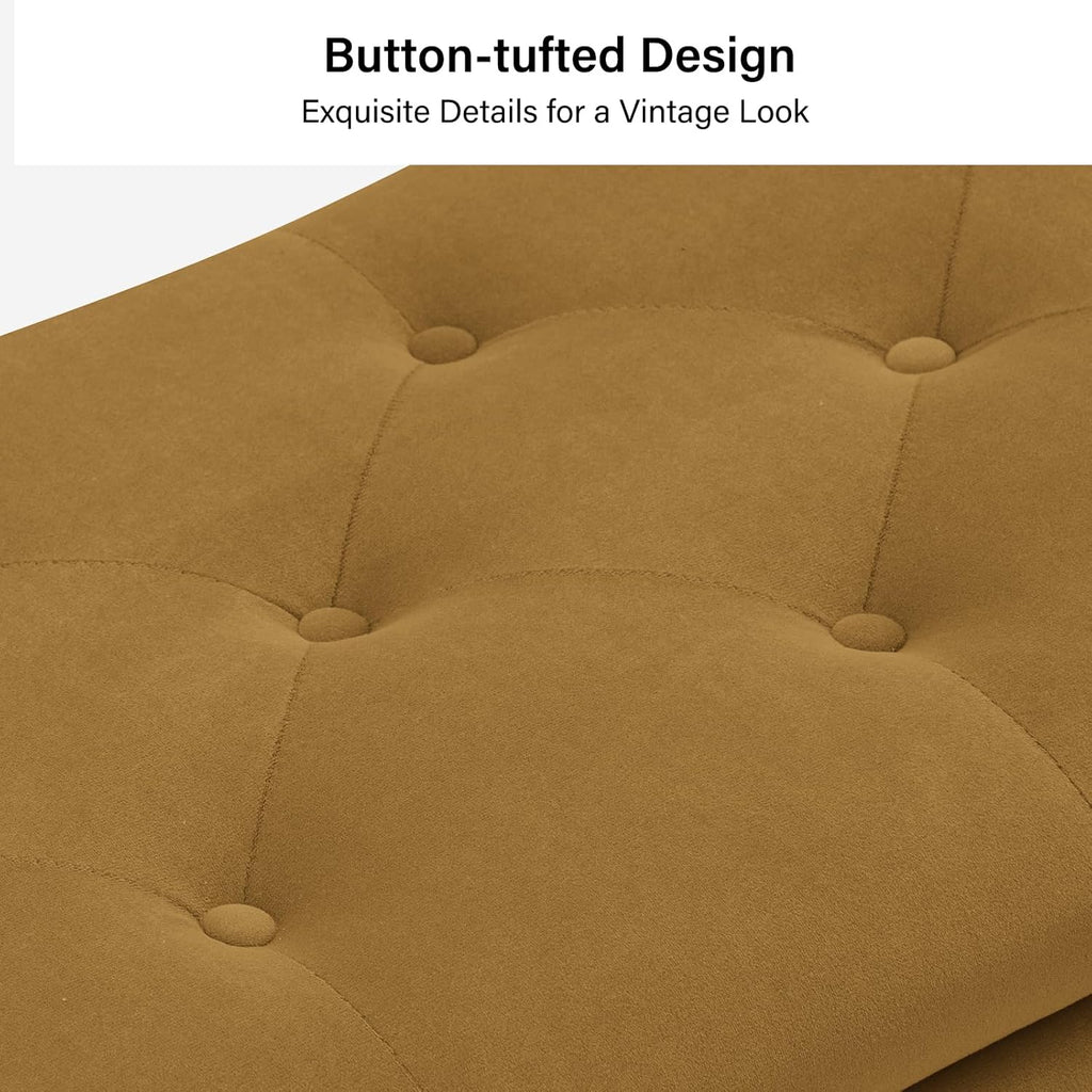 HULALA HOME Modern Velvet Storage Ottoman Bench with Gold Base & Nailhead Trim, Upholstered Bedroom Bench for End of Bed, Button-Tufted Footstool for Entryway Living Room Dining Room, Golden