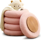 Round Storage, Footstool, Dressing Stool with flip Tray, Home Decoration Makeup Chair, Living Room and Bedroom Soft Cushioned Footstool (Pink)