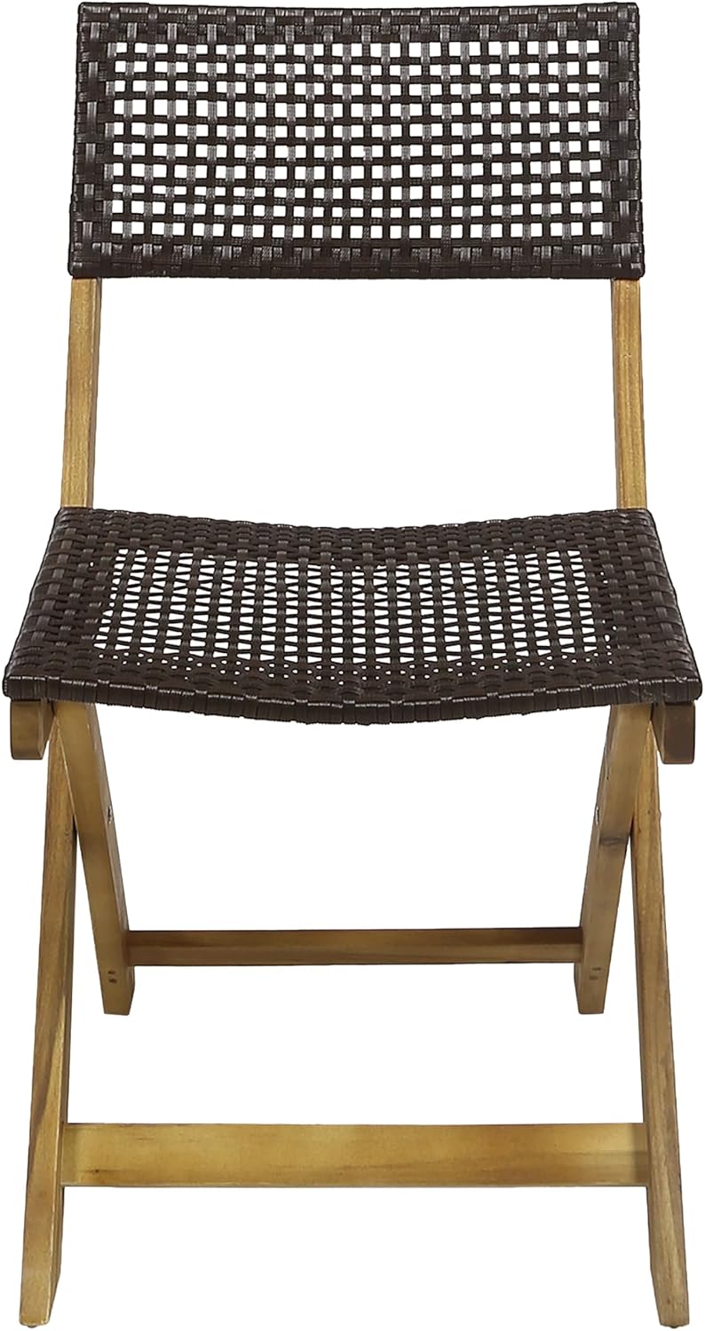 Wicker Patio Chairs Set of 2, Foldable Acacia Wood Outdoor Bistro Chairs with Woven Cane Seating for Garden, Backyard, or Balcony