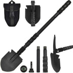 Camping Shovel, (24.21'') Survival Off Road E Tool Folding Shovel with Pickaxe, Portable Bag, High Carbon Steel, for Digging, Backpacking, Hiking, Gardening, Emergency, Outdoor