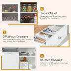 68" Tall Kitchen Pantry Cabinet, Freestanding Kitchen Hutch w/Tilt Out Trash Can Cabinet, Microwave Countertop, Sliding Glass Door, Wooden Dining Room Cupboard