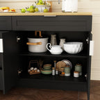 Kitchen Cabinet Set with 5 Drawers and Shelves, Wall-Mounted Pantry Cabinet Set with Doors & Countertop, for Kitchen Storage Black and Oak