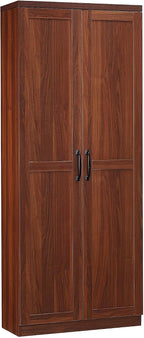 63" 2-Door Kitchen Pantry, Freestanding Storage Cabinet with 5-Tier Shelving and 2 Adjustable Shelves for Dining Room, Brown