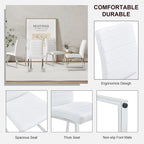 Modern Dining Chairs Set of 4, White Faux Leather Kitchen Chairs, Upholstered Armless Dining Room Chair with Silver Mental Legs Heavy Duty, Comfortable (White Chairs, Set of 4)