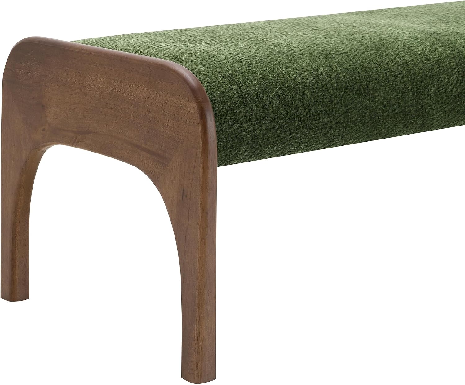 KEIKI 50.25" Upholstered Bed End Bench, Chenille Entryway Bench, Modern Dining Bench with Solid Rubber Wood Legs for Kitchen, Bedroom, Entryway (Green)