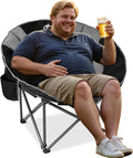 Northroad XXL Camping Moon Chair,Oversized Round Chair,Folding Padded Saucer w/Side Pocket,500lbs Capacity for Outdoor Hiking Fishing Picnic Lawn,Black&Grey