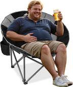 Northroad XXL Camping Moon Chair,Oversized Round Chair,Folding Padded Saucer w/Side Pocket,500lbs Capacity for Outdoor Hiking Fishing Picnic Lawn,Black&Grey