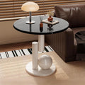 Metal End Table, Living Room Coffee Table with Marble Tabletop, Modern Geometric Decorative Table for Sofa Bedroom Apartment Reception Area Hotel(Width 23.6in/60cm, Black-White Base)