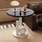 Metal End Table, Living Room Coffee Table with Marble Tabletop, Modern Geometric Decorative Table for Sofa Bedroom Apartment Reception Area Hotel(Width 23.6in/60cm, Black-White Base)