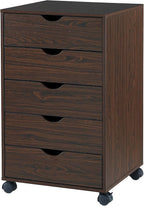 Naomi Home Under Desk Office File Cabinet with 5 Drawers, Rolling Storage Organizer with Lockable Wheels, Handle-Free Design & Spacious Top Surface, Compatible Cabinet for Home Office - Espresso