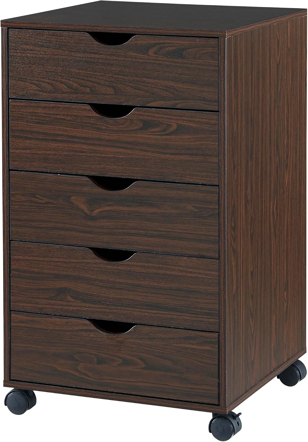 Naomi Home Under Desk Office File Cabinet with 5 Drawers, Rolling Storage Organizer with Lockable Wheels, Handle-Free Design & Spacious Top Surface, Compatible Cabinet for Home Office - Espresso