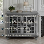 Martin Svensson Home Elegant Small Spaces Accent Cabinet, Gray | Solid Wood, Glass Doors, Vintage Sideboard, Small TV Stand for Living Room or Entryway, Turned Bun Feet, Adjustable Shelf