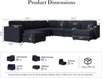Oversized Modular Sectional Sofa U-Shaped Cloud Couches Blue | 9 Seater Large Deep Seat Couch Luxury Sectional Couches for Living Room, Solid Wood Frame, Removable Washable Cover