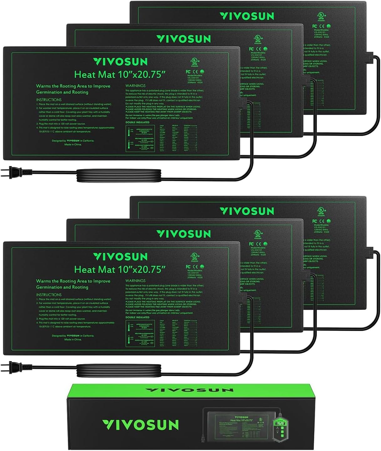 VIVOSUN 6-Pack 10" x 20.75" Durable Waterproof Seedling Heat Mat, UL & MET-Certified Warm Hydroponic Heating Pad for Germination, Indoor Gardening, Greenhouse