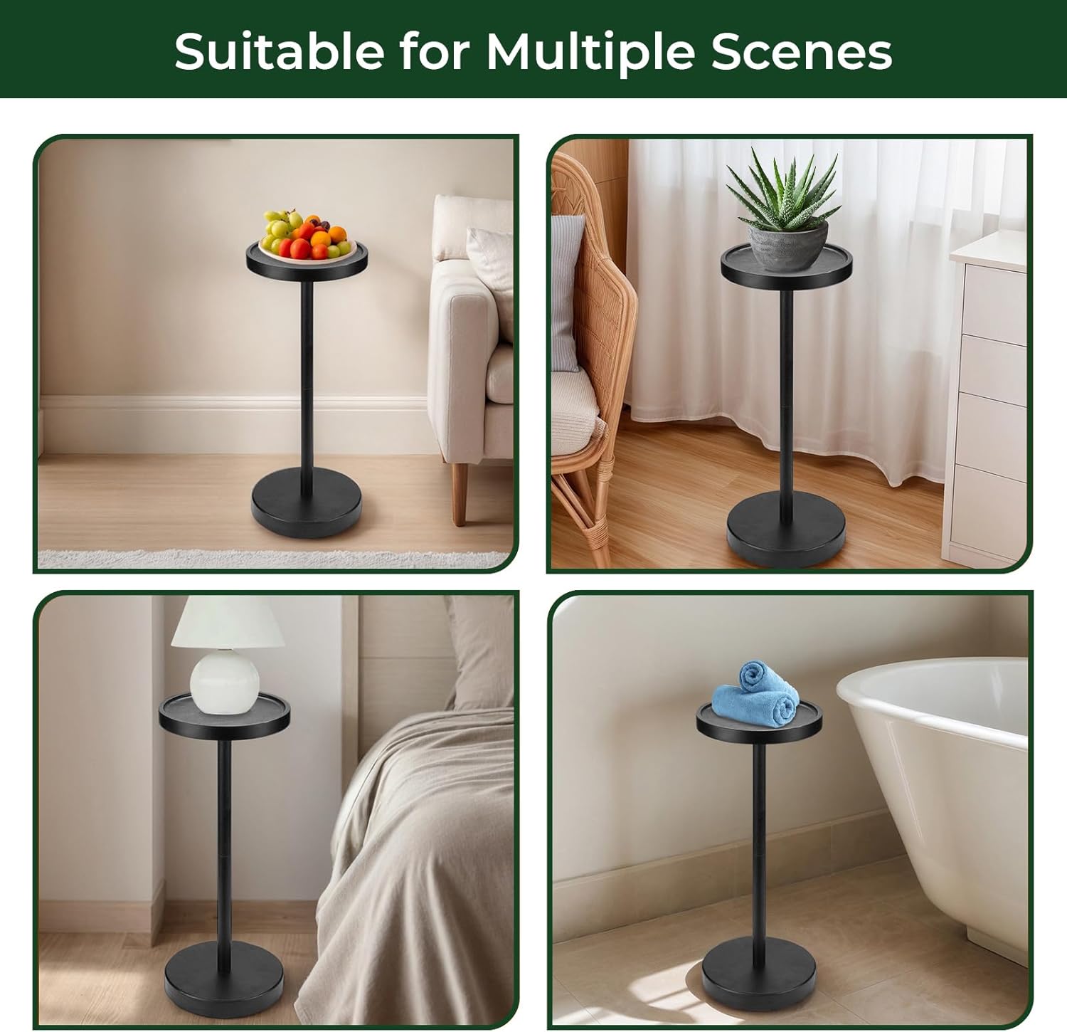 Solid Wood Pedestal Side Table Black Color, Drink Pedestal, End Corner Table Small Round Martini Table