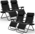 Nestl Zero Gravity Chairs Set of 4, Patio Lounge Chair Outdoor with Pillows & Cup Holder Trays, Adjustable Steel Mesh Reclining Camping Chair, Folding Patio Lawn Chair for Deck, Beach, Yard - Black