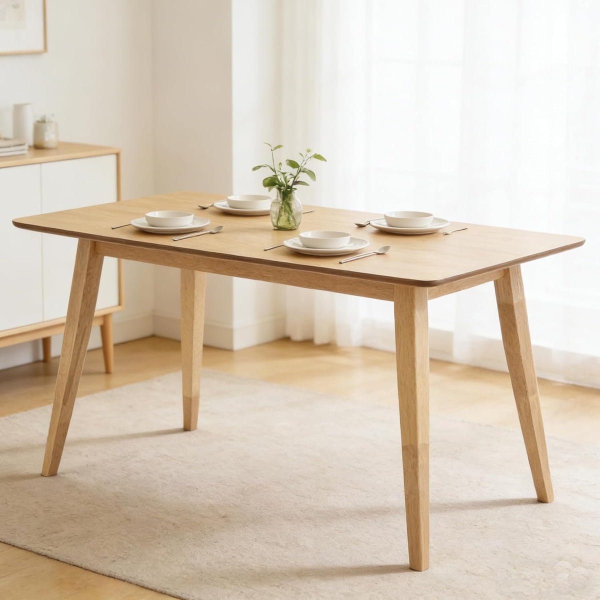 FSC Certified Wood Dining Room Table, 51in Small Rectangular Kitchen Table Space Friendly, Easy Assemble Solid Rubberwood Leg Table for Apartment (Table Only)
