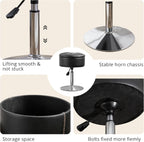 LUE BONA 360°Swivel Vanity Stool Chair for Makeup Room, Height Adjustable Stool for Vanity with Storage, Small Black Faux Leather for Bathroom, Living Room