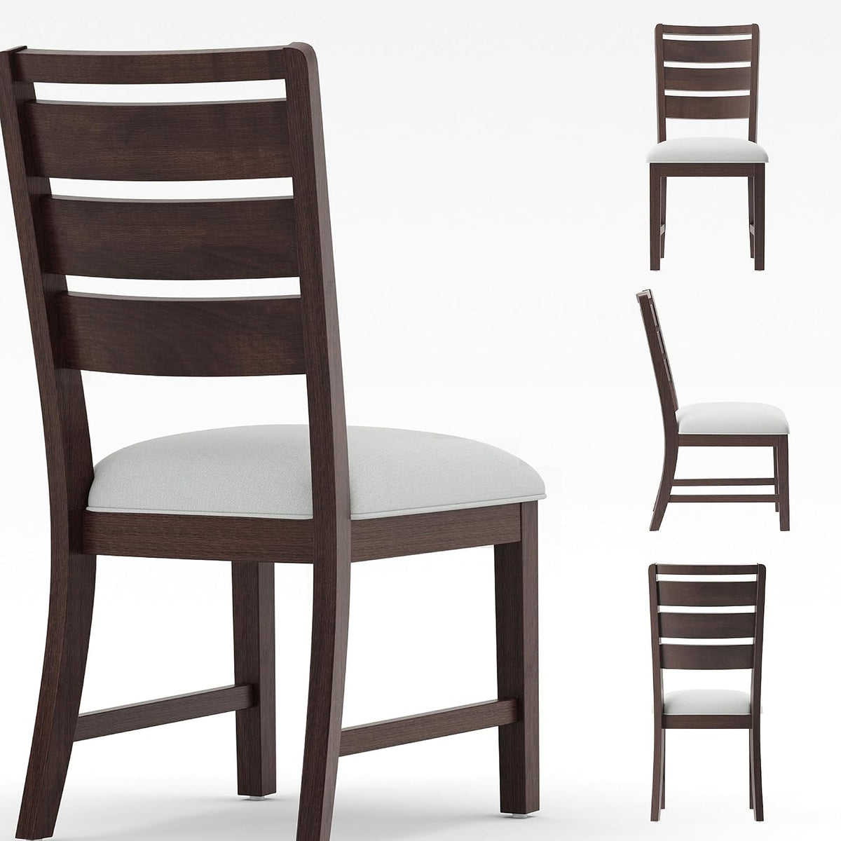 COLAMY Wooden Dining Chairs Set of 6, Farmhouse Upholstered Dining Room Chairs with 3.5" Thick Cushion, FSC Solid Wood Ladder Back Kitchen Chairs for Home and Restaurant, Easy Clean,Brown