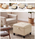 Asense 17 Inch Storage Ottoman Foot Rest,Square Faux Leather Foot Stool,Small Ottoman with Storage,Padded Seat for Entryway,Living Room,Bedroom,Couch,Under Desk,Beige